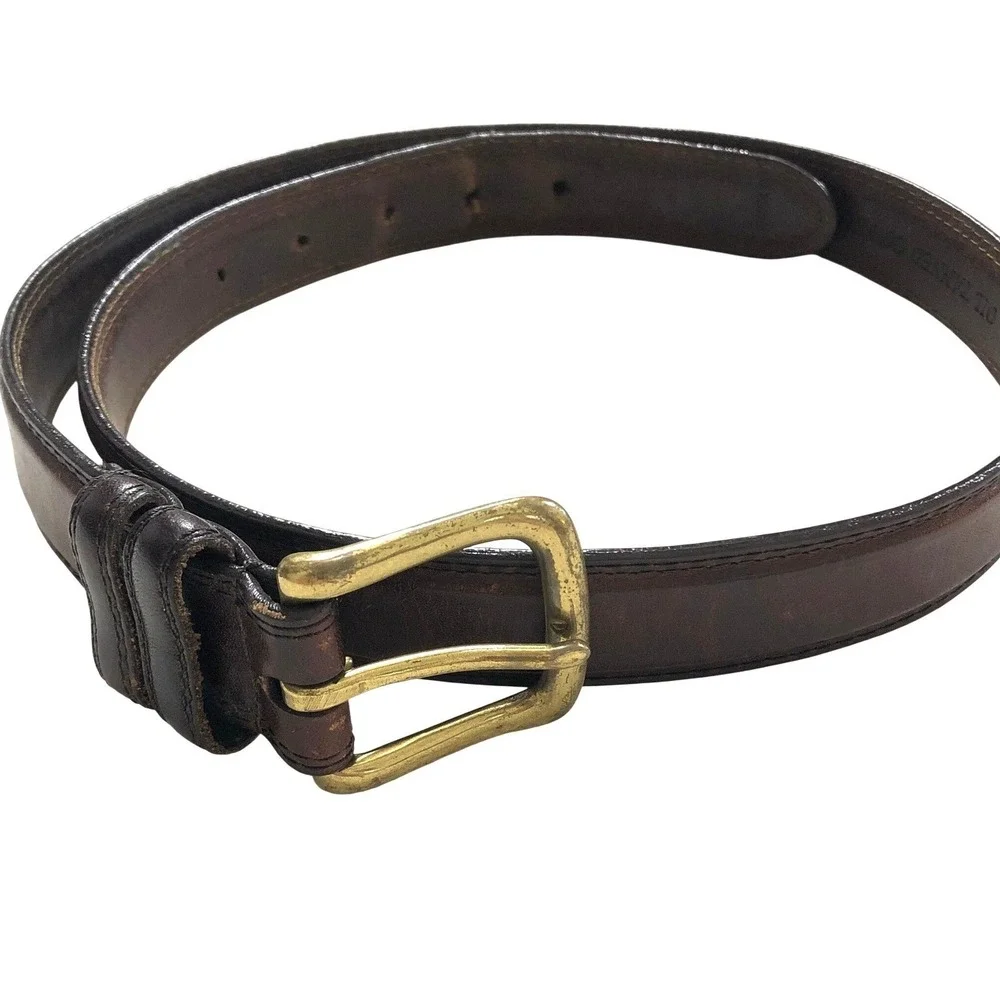 VTG Brown Oil Tanned Cowhide Leather Belt Solid Brass Buckle 34 Rugged Americana